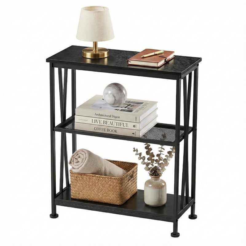 GIOPACO Narrow Side Table,20" Long End Table with 3 Tier Storage Shelves, Small Hallway Table, Industrial Accent Skiny Slim Couch Beside Table for Narrow and Small Spaces, Black - Image 1