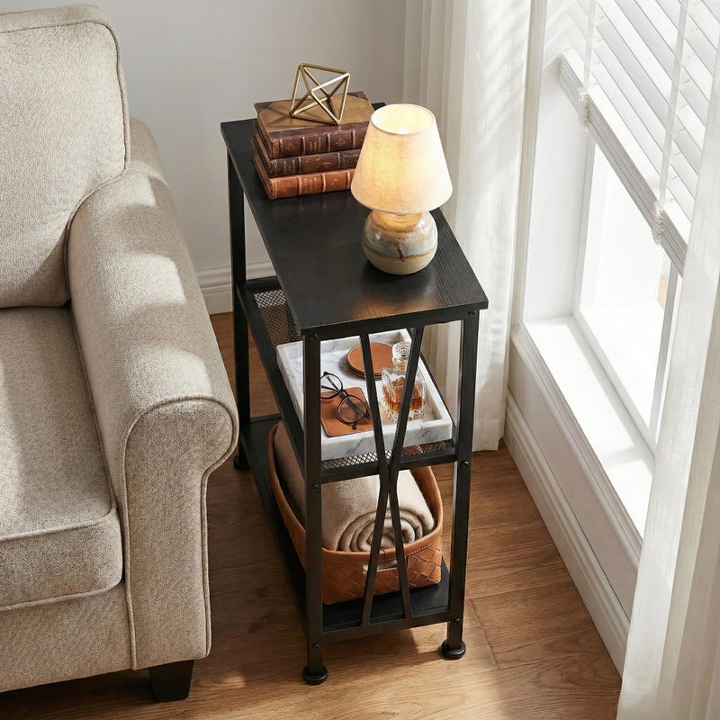 GIOPACO Narrow Side Table,20" Long End Table with 3 Tier Storage Shelves, Small Hallway Table, Industrial Accent Skiny Slim Couch Beside Table for Narrow and Small Spaces, Black - Image 3