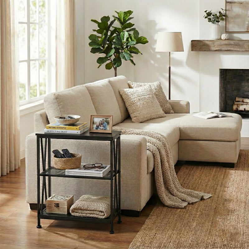 GIOPACO Narrow Side Table,20" Long End Table with 3 Tier Storage Shelves, Small Hallway Table, Industrial Accent Skiny Slim Couch Beside Table for Narrow and Small Spaces, Black - Image 4