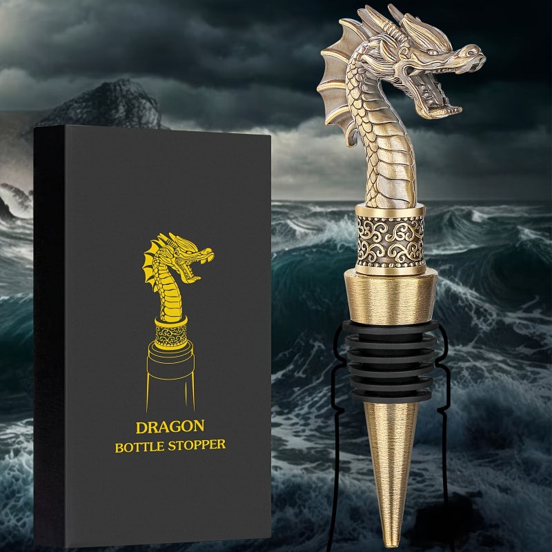 Dragon Head Wine Stopper Set With Qinggu Velvet Bag For Men Women Bottle Opener Storage Champagne Birthday Gift - Image 2