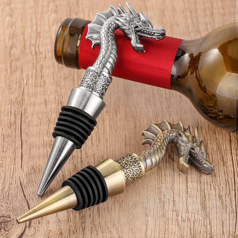 Dragon Head Wine Stopper Set With Qinggu Velvet Bag For Men Women Bottle Opener Storage Champagne Birthday Gift - Image 5