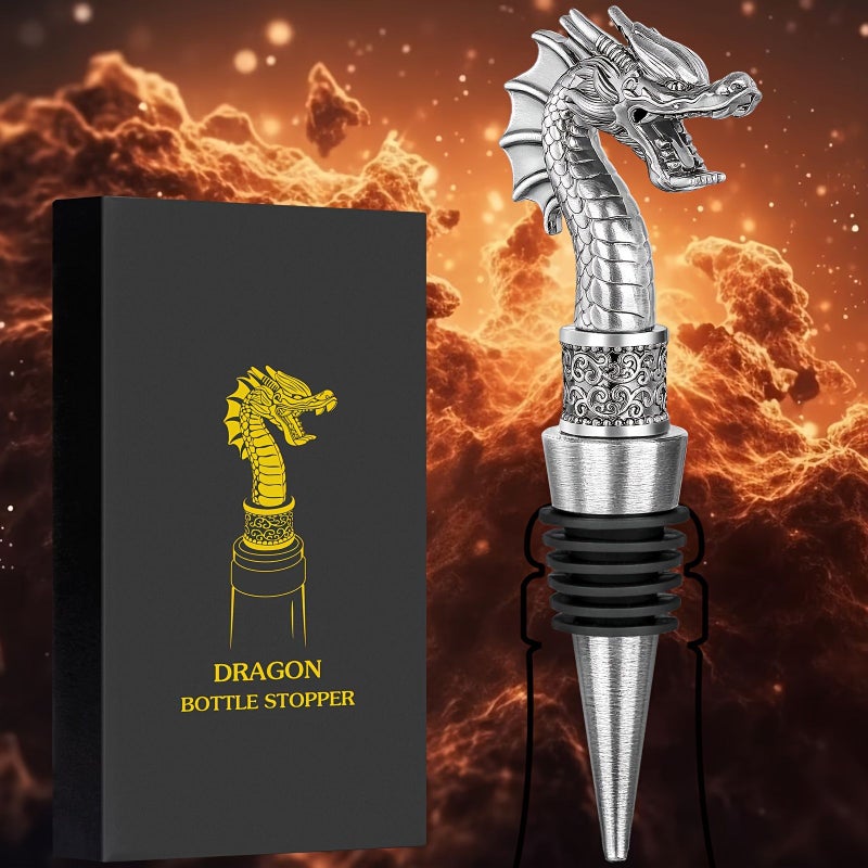 Dragon Head Wine Stopper Set With Qinggu Velvet Bag For Men Women Bottle Opener Storage Champagne Birthday Gift - Image 1