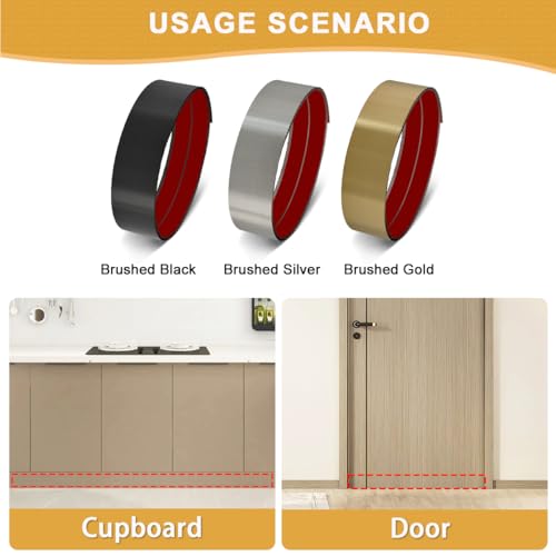 Soengsau Stainless Steel Kick Plate, Anti-Scratch Base Cover Kickplate, Peel and Stick Baseboard Molding Trim for Wall, Entrance Door, Kitchen Cupboard, Dishwasher Toe (118"L x 3.15"W, Brushed Silver) - Image 3