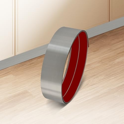 Soengsau Stainless Steel Kick Plate, Anti-Scratch Base Cover Kickplate, Peel and Stick Baseboard Molding Trim for Wall, Entrance Door, Kitchen Cupboard, Dishwasher Toe (118"L x 3.15"W, Brushed Silver) - Image 1