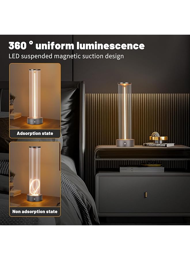 إيروريكس مصباح طاولة LED محمول لاسلكي قابل لإعادة الشحن مصباح طاولة بجانب السرير عصري بثلاثة مستويات مع مستشعر اللمس مصباح طاولة للبار والمقهى والمطعم وغرفة النوم وموقع التخييم باللون الفضي - Image 4