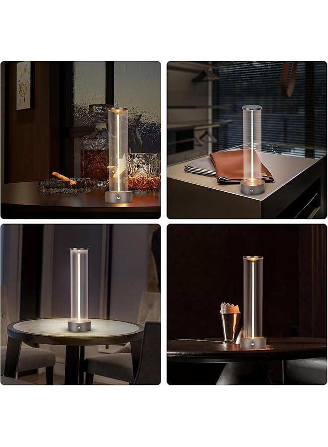 إيروريكس مصباح طاولة LED محمول لاسلكي قابل لإعادة الشحن مصباح طاولة بجانب السرير عصري بثلاثة مستويات مع مستشعر اللمس مصباح طاولة للبار والمقهى والمطعم وغرفة النوم وموقع التخييم باللون الفضي - Image 2