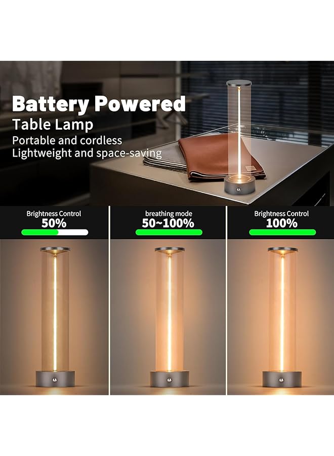 إيروريكس مصباح طاولة LED محمول لاسلكي قابل لإعادة الشحن مصباح طاولة بجانب السرير عصري بثلاثة مستويات مع مستشعر اللمس مصباح طاولة للبار والمقهى والمطعم وغرفة النوم وموقع التخييم باللون الفضي - Image 3