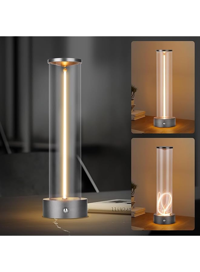 إيروريكس مصباح طاولة LED محمول لاسلكي قابل لإعادة الشحن مصباح طاولة بجانب السرير عصري بثلاثة مستويات مع مستشعر اللمس مصباح طاولة للبار والمقهى والمطعم وغرفة النوم وموقع التخييم باللون الفضي - Image 1