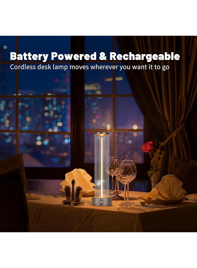 إيروريكس مصباح طاولة LED محمول لاسلكي قابل لإعادة الشحن مصباح طاولة بجانب السرير عصري بثلاثة مستويات مع مستشعر اللمس مصباح طاولة للبار والمقهى والمطعم وغرفة النوم وموقع التخييم باللون الفضي - Image 5