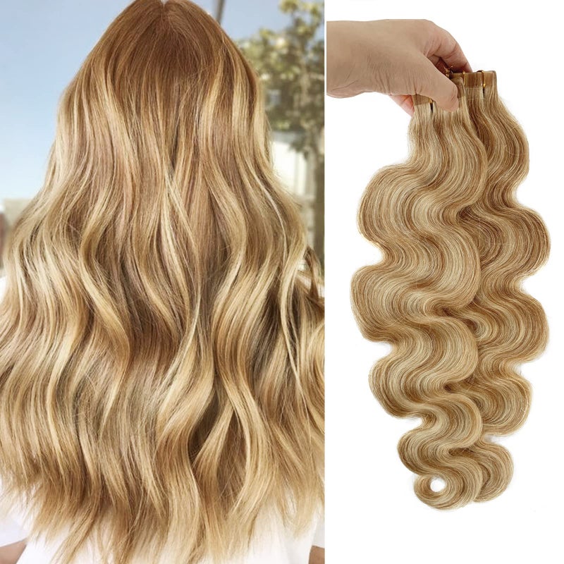 Remy Human Hair Extensions Blonde Highlights Strawberry to Bleach Blonde 40g20pcs Fine Tapeins