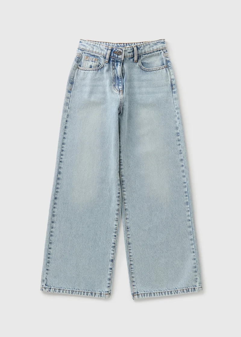 ماتلان Girls Light Wash Wide Leg Jeans