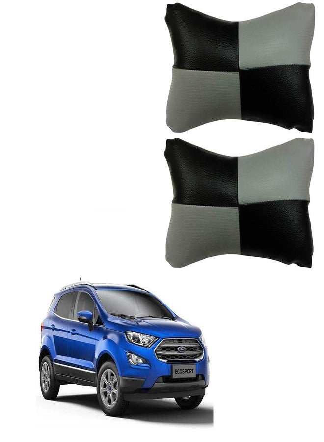 AdroitZ Grey Universal Neck Rest Pillow Faux Leather Material in Check Design for All Cars_85 - Image 1