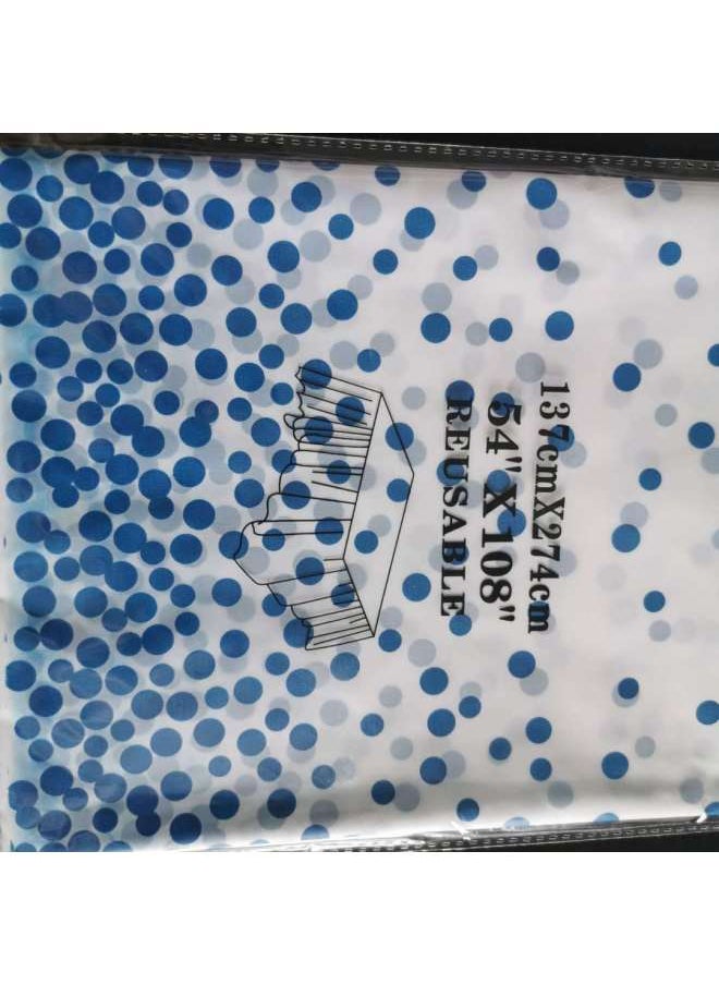 Generic Disposable Polka Dot Tablecloth 137×274cm Peva Plastic Table Cover Party Supplies Foil Dot Table Cloth-Color:Printed Blue Dots-Specifications:137*274CM  - Image 1