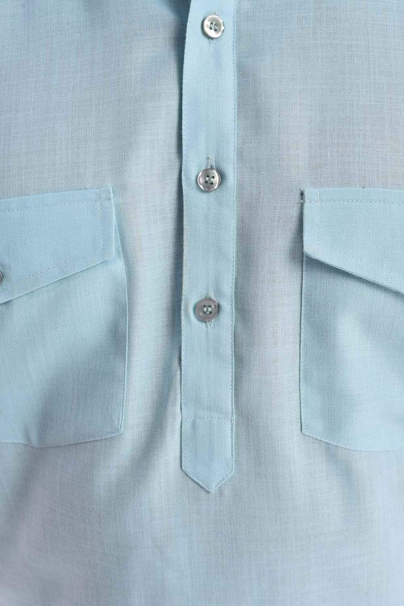 Royal Kurta Men's Solid Linen Pathani Suit Set (Blue; 40) - Image 4