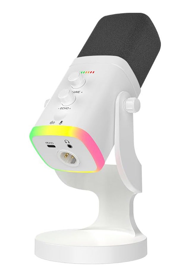 بوليفياز ميكروفون، ميكروفون ديناميكي لتسجيل البودكاست، ميكروفون للألعاب على الكمبيوتر مع إضاءة RGB، زر كتم الصوت، مقبس سماعات، قاعدة مكتب، ميكروفون صوتي للغناء على يوتيوب - Image 1