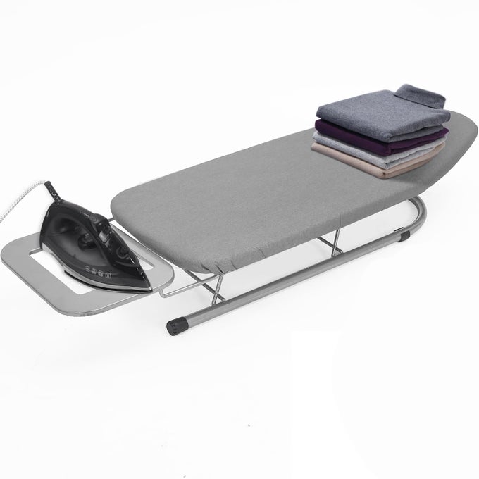 TABLE TOP IRONING BOARD SMALLFOLDABLE DESIGN NONSLIP FOLDING LEGS 100 COTTON COVER WITH FOAM LAYER STEAM IRON REST LIGHTWEIGHT SPACE LIMITED PLACES 76 X 30CM
