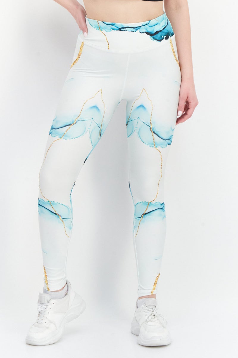 Ryder Act Women Allover Printed Leggings, White  - Image 1