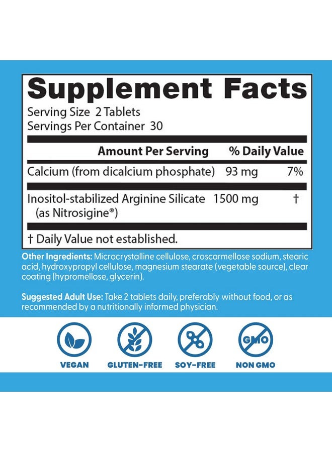 Doctor's Best Fast Acting Arginine Complex w/Nitrosigine, Boost Nitric Oxide, Blood Flow & Vessel Flexibility, Non-GMO, Vegan, Gluten Free, 750mg, White (DRB-00406), Tablet, 60 count - Image 2
