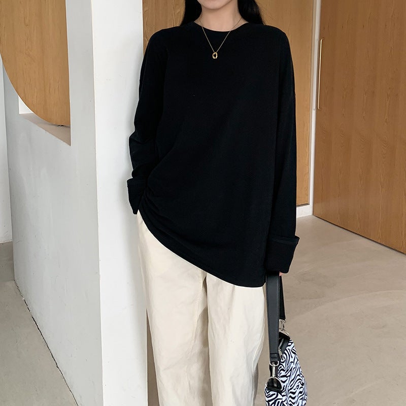 2023 Autumn White Long-Sleeve Tee Women Casual Black 