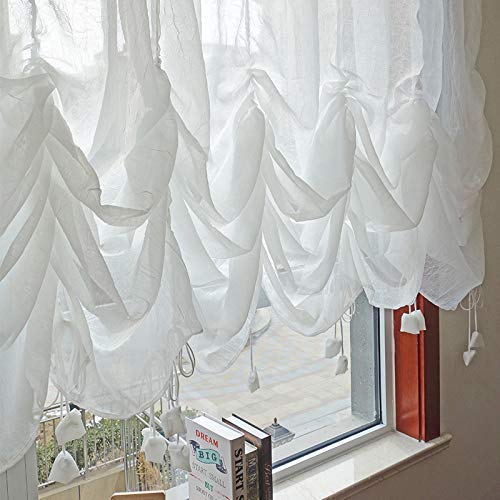 FADFAY FADFAY Farmhouse White Lace Shabby Elegant Chic Sheer Curtain with Valances Adjustable TieUp Curtain Shades 1 Panel Shabby Tulle Curtains for Window 78x90 