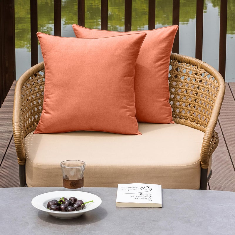 NiNi ALL Outdoor Waterproof Throw Pillow Covers Set of 2 Decorative Farmhouse Garden Pillowcase Solid Cushion Cases for Patio Tent Couch 24x24 inch Orange - Image 2