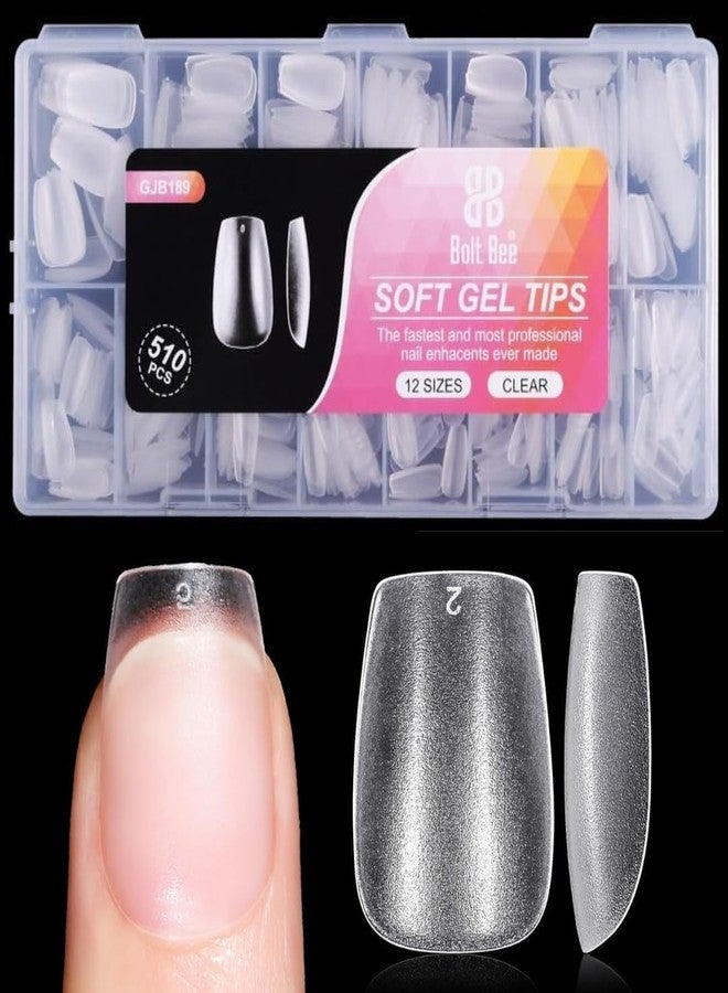 Bolt Bee Soft Gel Nail Tips, 510 Pieces, Full Matte Transparent, Pre-Buffed Extensions, 15 Sizes, Medium Almond (Short Square) - Image 1