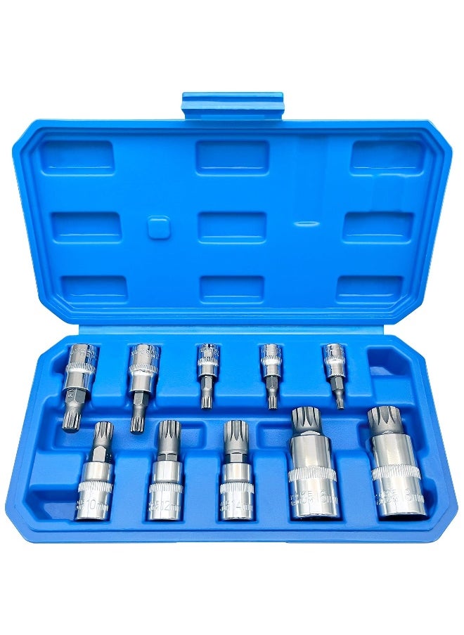 Generic XZN Triple Square Spline Bit Socket Set, 10 Piece, M4 to M18, Includes 1/2, 1/4, and 3/8 Inch Drive, Premium S2 and Cr V Steel  - Image 1