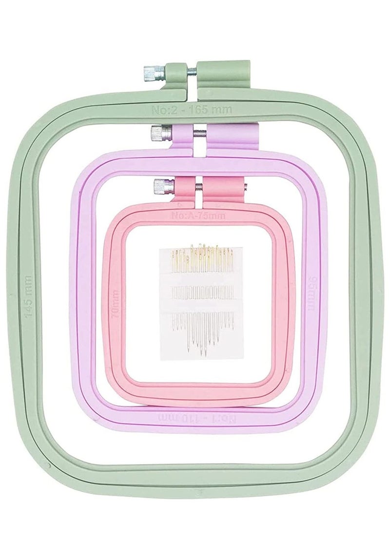 Bluejw 3 Pieces Sizes Square Embroidery Hoops, Cross Stitch Hoop and ABS Plastic Hoops for Embroidery, DIY Craft Sewing - Image 1