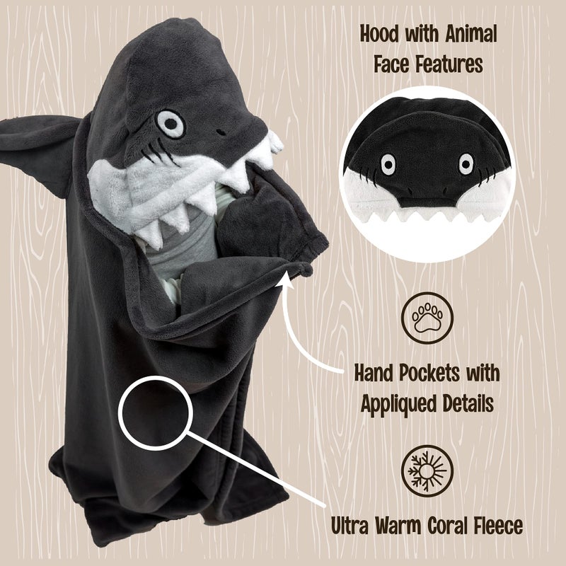 Lazy One Wearable Hooded Blanket for Kids, Animal Hooded Blanket (Shark) - Image 5