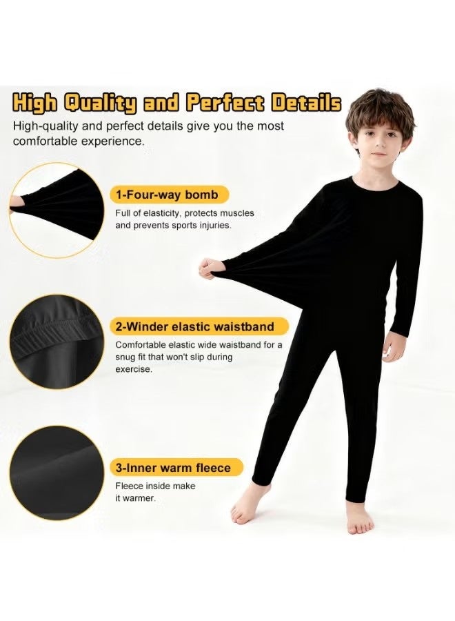 إيليلي طقم ملابس داخلية حرارية للأطفال، بطانة داخلية من الصوف فائق النعومة وخفيف الوزن، ملابس داخلية حرارية للأطفال الصغار، طبقات أساسية للأطفال للتزلج، طقم ملابس داخلية حرارية للأولاد والبنات (130 سم) - Image 3