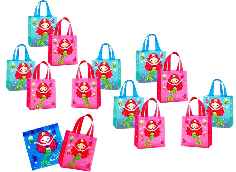 SV Traders Non Woven Fabric Mermaid Theme Bag For Return Gifts Pack Of 12 Pcs Mix Colors(10X9X3.5 Inches) - Image 1