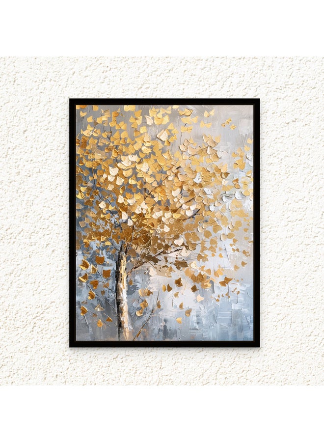 Art Decor Framed Canvas Wall Art of Abstract Golden Tree Nature Painting Portrait Neutral Color Print Wall Decor for Home Office Living Room Bedroom Gifting