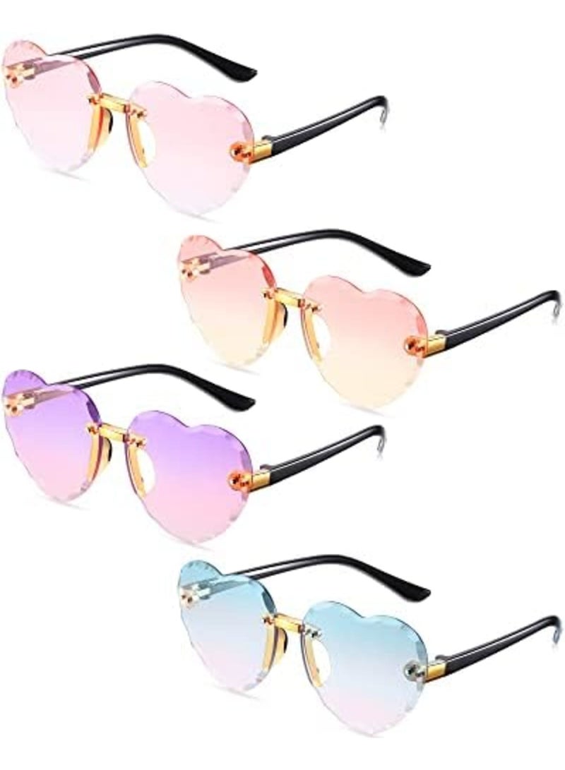 Barakah Kids Heart Sunglasses 4 Pairs Rimless Heart Shaped Glasses for Girls Boys, Cute Transparent Gradient Eyewear in 4 Styles, Trendy Fun Clear Sun Glasses for Beach Holiday Birthday Party Festival - Image 1