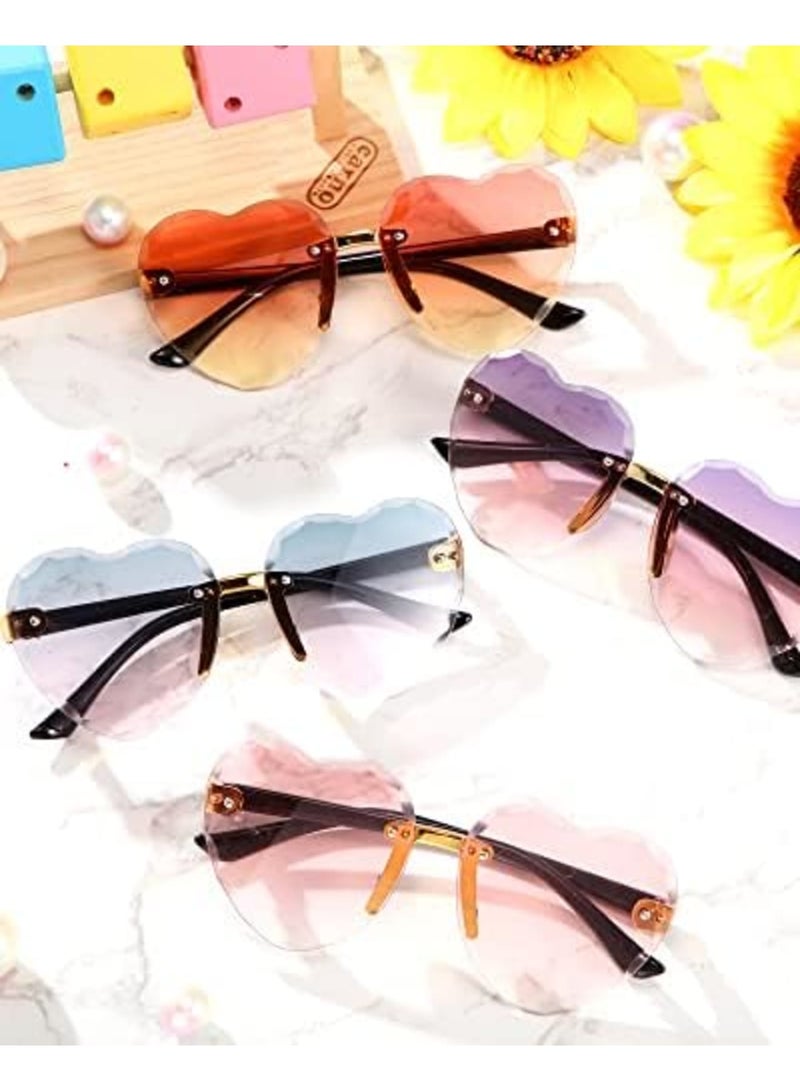 Barakah Kids Heart Sunglasses 4 Pairs Rimless Heart Shaped Glasses for Girls Boys, Cute Transparent Gradient Eyewear in 4 Styles, Trendy Fun Clear Sun Glasses for Beach Holiday Birthday Party Festival - Image 5