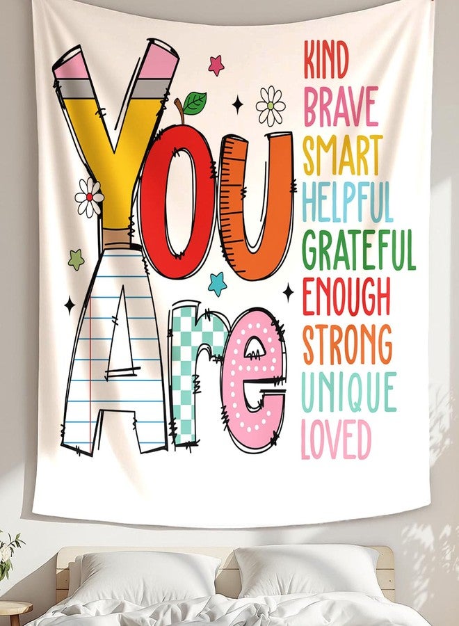 Boqin Quote You Are Tapestry - Positive Affirmations Tapestries, Inspirational Wall Art Wall Hanging, Positive Saying Classroom Tapestries, You Are Kind Brave Smart Inspirational Wall Blanket Decor for Room, Playroom - 50 x 60 Inch - Image 1