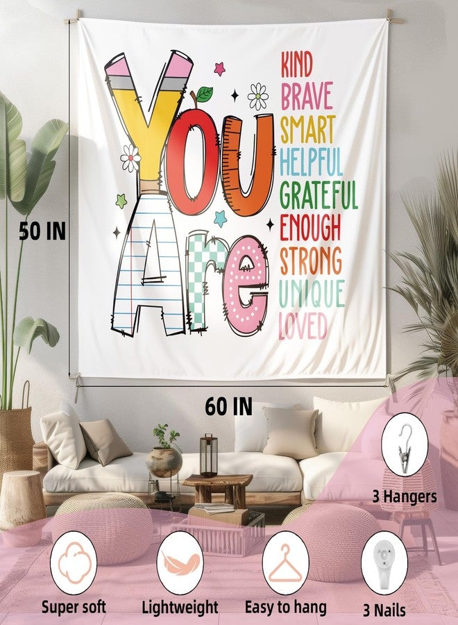 Boqin Quote You Are Tapestry - Positive Affirmations Tapestries, Inspirational Wall Art Wall Hanging, Positive Saying Classroom Tapestries, You Are Kind Brave Smart Inspirational Wall Blanket Decor for Room, Playroom - 50 x 60 Inch - Image 2