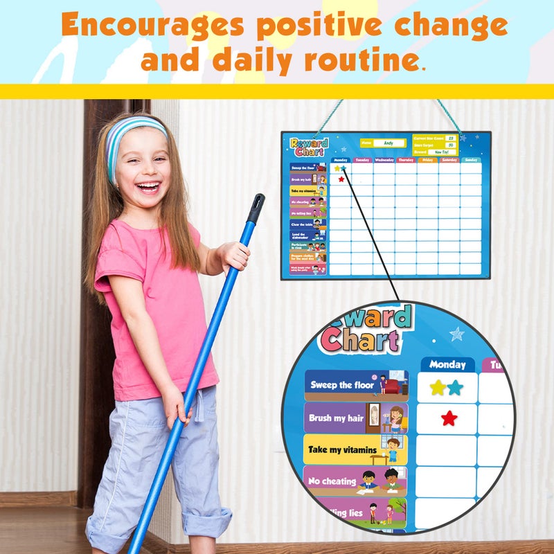 inamio Magnetic Kids Responsibility Reward Chart - Engaging 3D Stars & Chore Tasks - Behavior Chart for Home & School - Ideal for Ages 3-9, Multiple Kids - Image 4