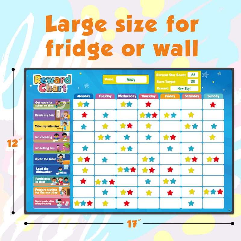 inamio Magnetic Kids Responsibility Reward Chart - Engaging 3D Stars & Chore Tasks - Behavior Chart for Home & School - Ideal for Ages 3-9, Multiple Kids - Image 5