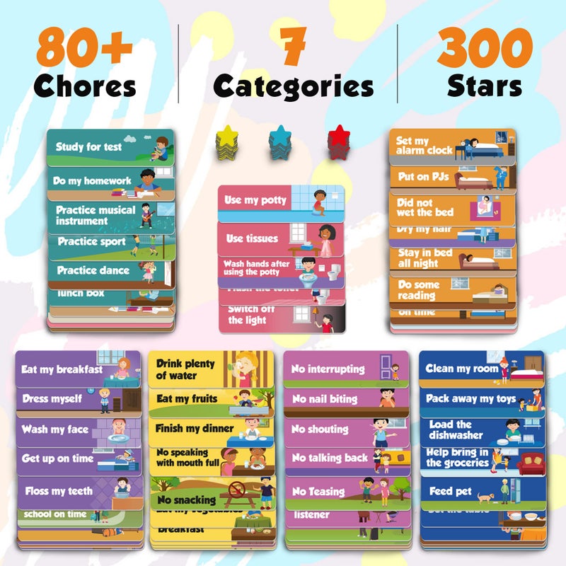 inamio Magnetic Kids Responsibility Reward Chart - Engaging 3D Stars & Chore Tasks - Behavior Chart for Home & School - Ideal for Ages 3-9, Multiple Kids - Image 2