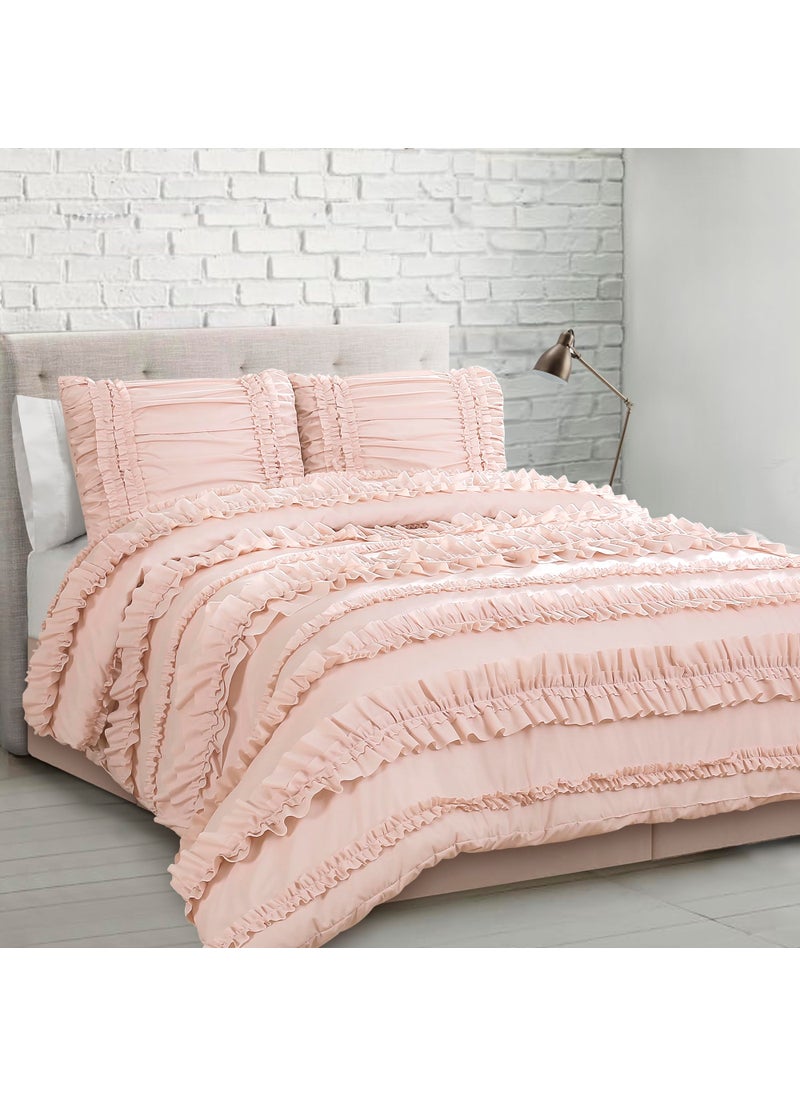 Lush Decor Lush Decor Belle Blush Comforter Ruffled Vintage Chic 4 Piece Set with Bed Skirt and Pillow Sham  Full Queen Comforter Set 