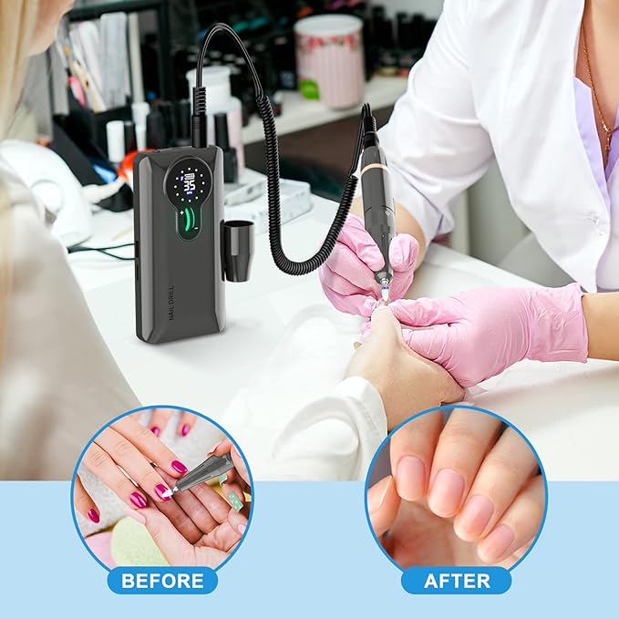 ENGERWALL 35000 RPM Rechargeable Nail Drill Portable Cordless Electric Nail File for Acrylic and Gel Nails Polishing Removal Manicure Pedicure Kit with Nail Drill Bits Dark Silver Pro - Image 5