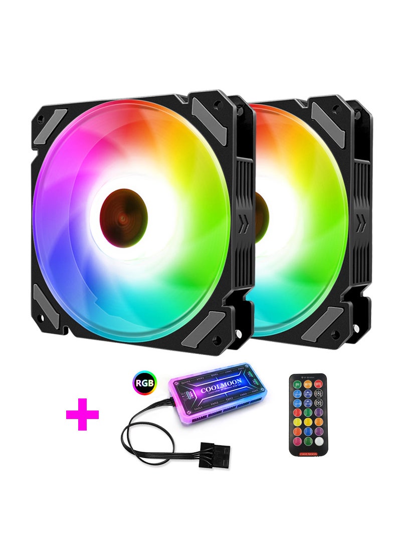 Generic - COOLMOON quiet moon chassis cooling fan 12cm desktop computer adjustable speed LED luminous silent rgb fan 2 Quiet month RGB fans 1 set of standard controllers - Image 1