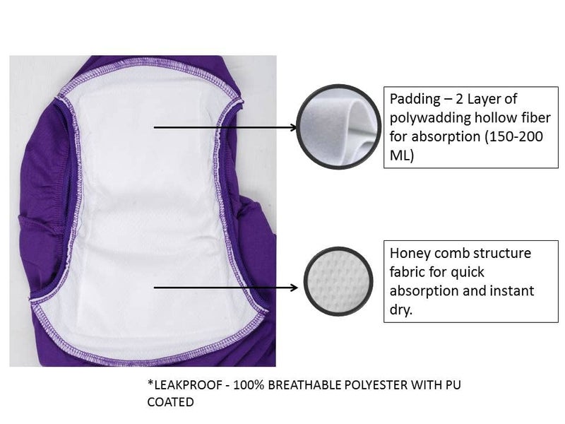 Wemyc Incontinence Underwear For Women I Washable & Reusable I For Medium Leaks I Adult Diaper I Bedwetting Panty I Colour Raspberry & Purple (L) - Image 4