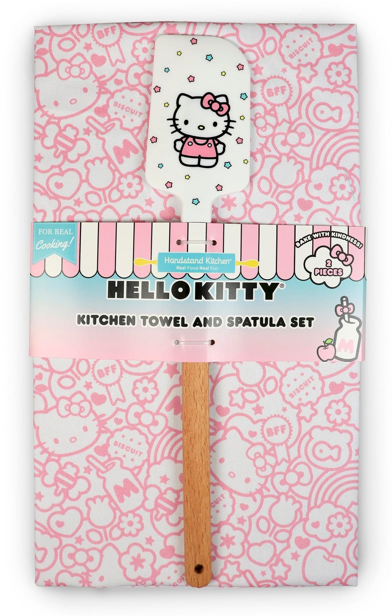 Handstand Kitchen Hello Kitty Sweet BFF Print Cotton Kitchen Towel and Spatula Set