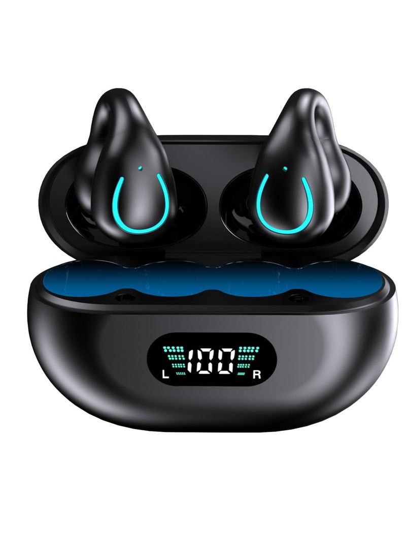 Excefore Wireless Open Ear Sport Headphones, Ear Clip Wireless Earbuds with Digital Display Charging, Air Conduction Bluetooth Headset, With Bluetooth 5.3, for Cycling, Running, Workout, Driving (Black)  - Image 1