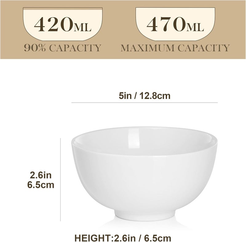 MALACASA , Regular Series Set of 8 Cereal Bowls Soup Bowls 5 Inches / 12.7 x 12.7 x 6.2 cm / 450 ml Porcelain Bowl Rice Bowl Set Cream White - Image 2