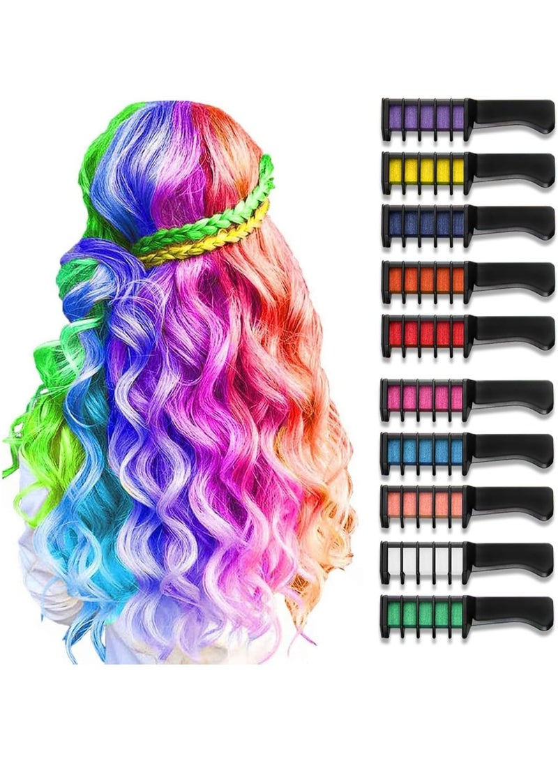 طباشير الشعر للفتيات والأطفال 10 قطع، طقم مشط طباشير مؤقت بألوان زاهية للشعر للفتيات من 4 إلى 10 سنوات هدايا أعياد الميلاد مكياج كوسبلاي DIY هدايا الحفلات - Image 1