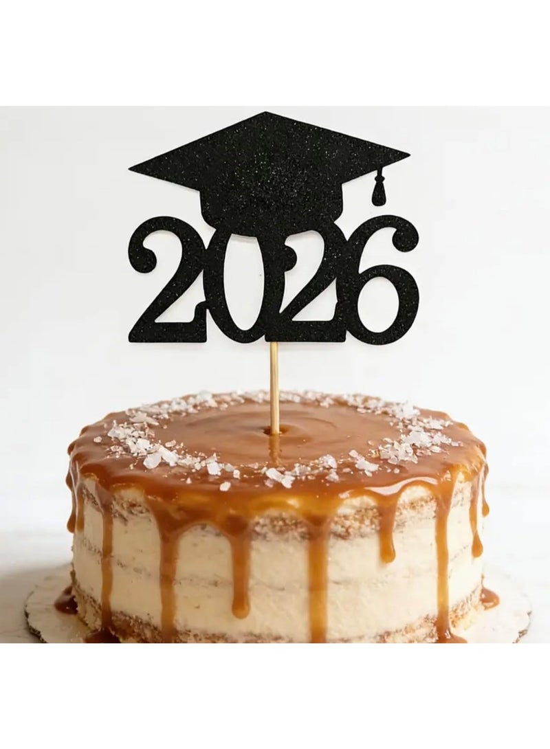 Welcome Back to School Class of 2026 Cake Topper, Black Glitter Graduation School Nursery End of er, GTerm, New Term, First Day Of School Celebration University Baking Decoration Muffins Sweet Treats Tableware Party Supplies - Image 1