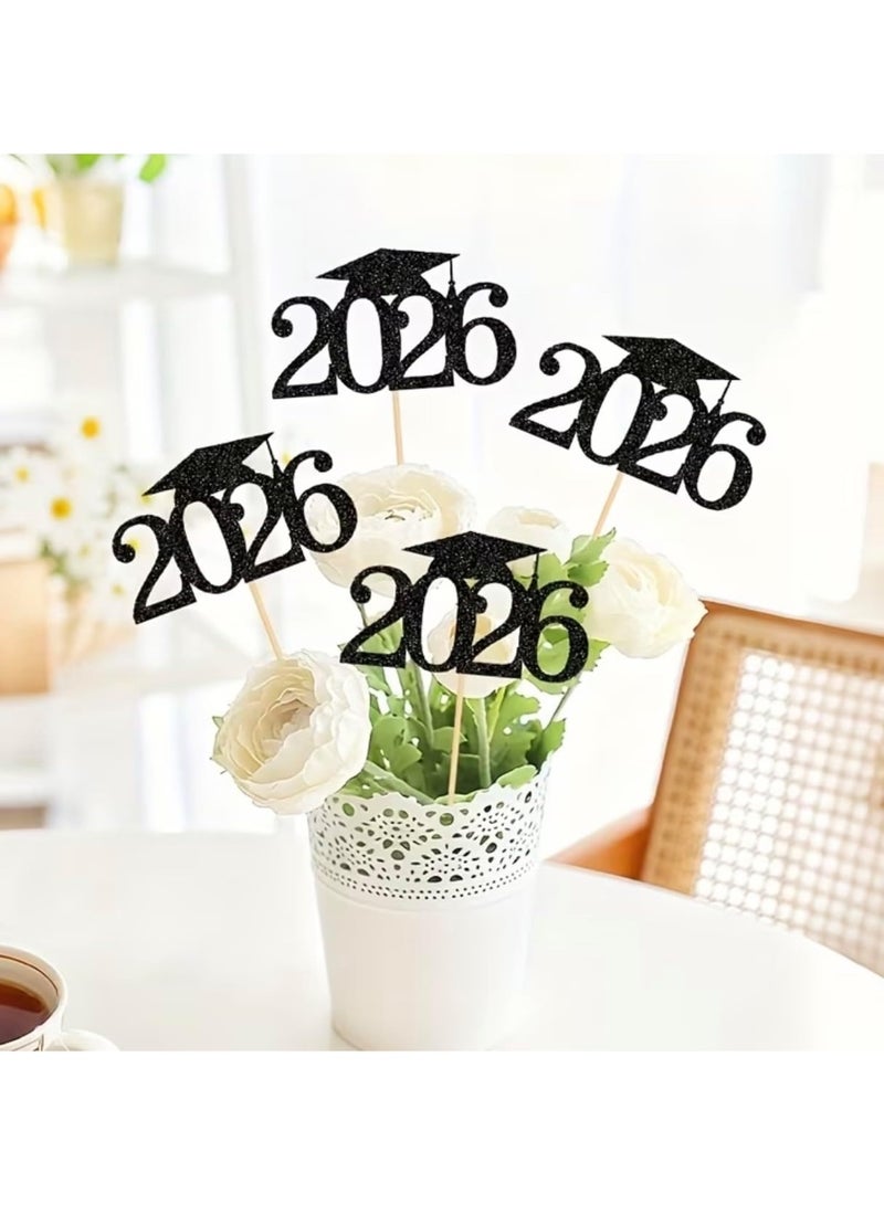 Welcome Back to School Class of 2026 Cake Topper, Black Glitter Graduation School Nursery End of er, GTerm, New Term, First Day Of School Celebration University Baking Decoration Muffins Sweet Treats Tableware Party Supplies - Image 3