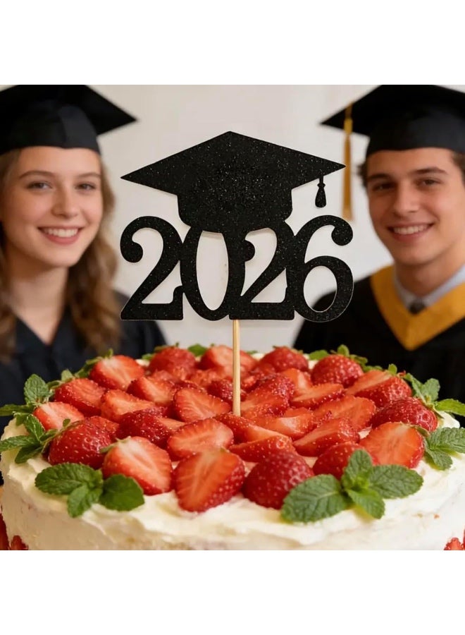 Welcome Back to School Class of 2026 Cake Topper, Black Glitter Graduation School Nursery End of er, GTerm, New Term, First Day Of School Celebration University Baking Decoration Muffins Sweet Treats Tableware Party Supplies - Image 2